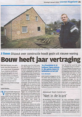 Artikel in Nieuwsblad 8 januari 2008: Bouw heeft jaar vertraging